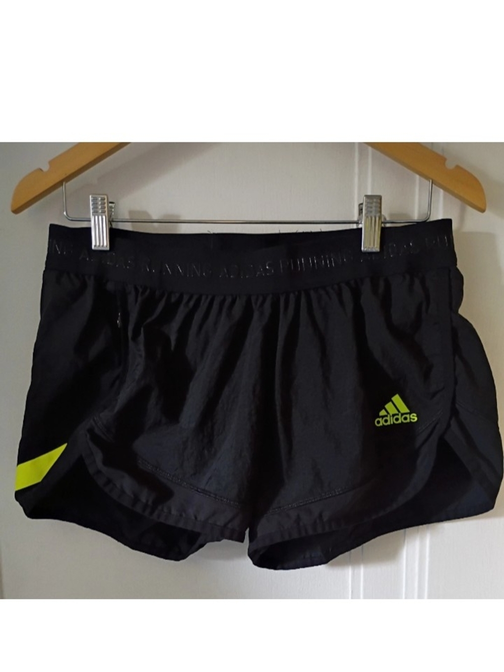 adidas Women's Black Athletic Shorts with Neon Yellow-Green Logo